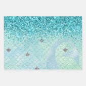 Silver Aqua Glitter Mermaid Waterverf Inpakpapier Vel (Voorkant)