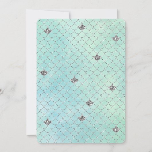 Silver Aqua Glitter Zeemeermin Waterverf Kaart (Achterkant)