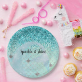 Silver Aqua Glitter Zeemeermin Waterverf Papieren Bordje (Feest)
