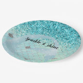 Silver Aqua Glitter Zeemeermin Waterverf Papieren Bordje (Gekanteld)
