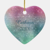 Silver Aqua Gymnast op Sparkle Keramisch Ornament (Achterkant)