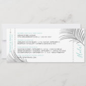 Silver Aqua Palm Tree Boarding Pass Opslaan Datum  Aankondiging (Achterkant)