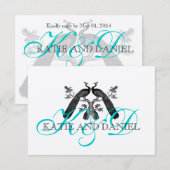 Silver Aqua Peacock Wedding RSVP-kaart RSVP Kaartje (Voorkant / Achterkant)