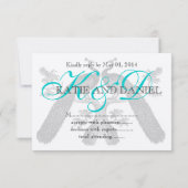 Silver Aqua Peacock Wedding RSVP-kaart RSVP Kaartje (Achterkant)