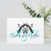 Silver Aqua Peacock Wedding RSVP-kaart RSVP Kaartje (Staand voorkant)
