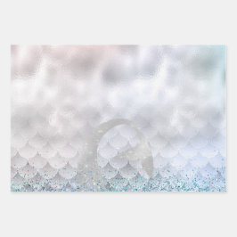 Silver Aqua Pink Paars Glitter Sparkle Mermaid Inpakpapier Vel