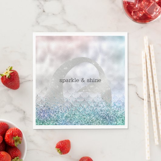 Silver Aqua Pink Paars Glitter Sparkle Mermaid Servet (Insitu)