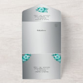 Silver Aqua Roos Alles in een bruiloft uitnodiging (Buitenkant)
