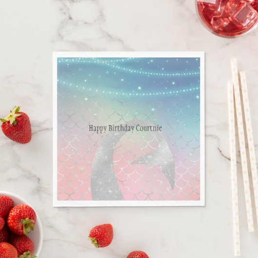 Silver Aqua Roze Paarse Zeemeermin Servet (Insitu)