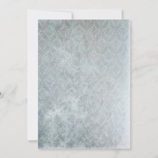 Silver Aqua Rustic Distress Lace Damask Wedding Kaart (Achterkant)