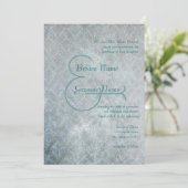 Silver Aqua Rustic Distress Lace Damask Wedding Kaart (Staand voorkant)