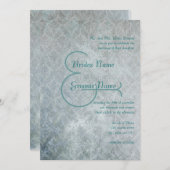 Silver Aqua Rustic Distress Lace Damask Wedding Kaart (Voorkant / Achterkant)