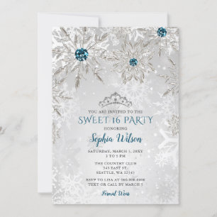 Silver Aqua Snowflakes Tiara Sweet 16 Kaart