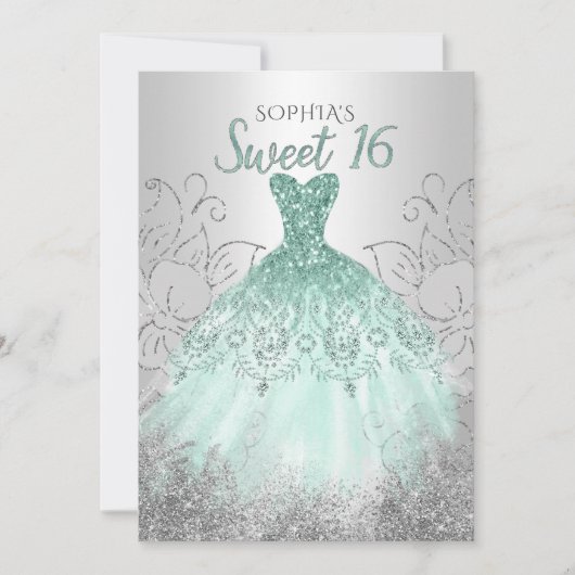 Silver Aqua Sparkle Dress Sweet 16 jaar Kaart (Voorkant)