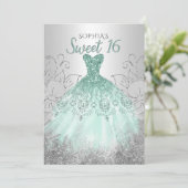 Silver Aqua Sparkle Dress Sweet 16 jaar Kaart (Staand voorkant)