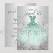 Silver Aqua Sparkle Dress Sweet 16 jaar Kaart (Voorkant / Achterkant)