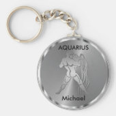 Silver Aquarius ♒ de waterdrager - Zodiabel Sleutelhanger (Voorkant)