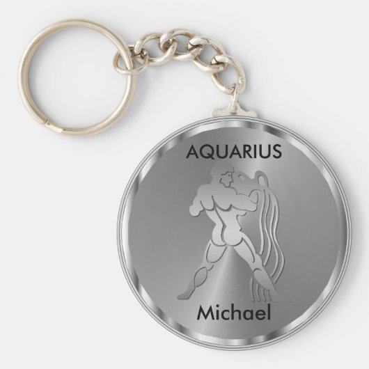 Silver Aquarius ♒ de waterdrager - Zodiabel Sleutelhanger (Voorkant)