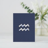 Silver Aquarius-teken op Navy Blue Carbon Art Briefkaart (Staand voorkant)
