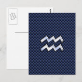 Silver Aquarius-teken op Navy Blue Carbon Art Briefkaart (Voorkant / Achterkant)