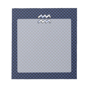 Silver Aquarius-teken op Navy Blue Carbon Art Notitieblok