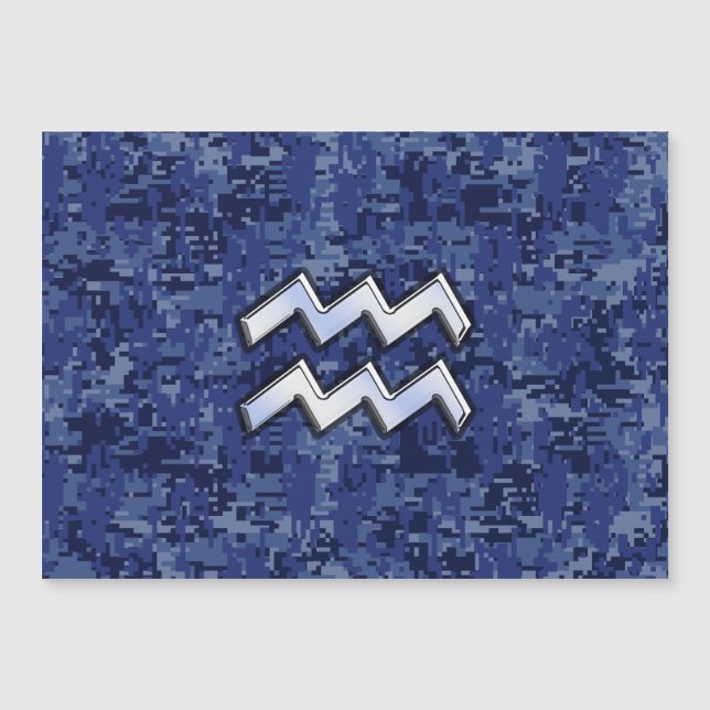 Silver Aquarius Zodiac Sign Navy Blue Digital Camo (Voorkant)