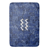 Silver Aquarius Zodiac Sign Navy Blue Digital Camo Badmat (Voorkant Verticaal)
