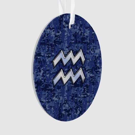 Silver Aquarius Zodiac Sign Navy Blue Digital Camo Ornament (voorkant)