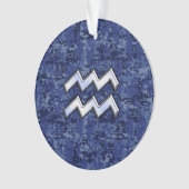 Silver Aquarius Zodiac Sign Navy Blue Digital Camo Ornament (voorkant)