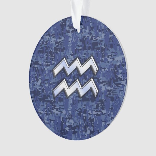 Silver Aquarius Zodiac Sign Navy Blue Digital Camo Ornament (voorkant)