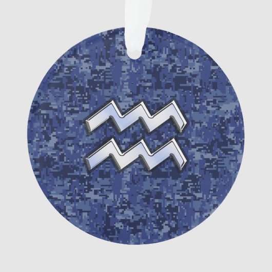 Silver Aquarius Zodiac Sign Navy Blue Digital Camo Ornament (voorkant)
