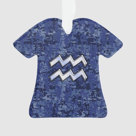 Silver Aquarius Zodiac Sign Navy Blue Digital Camo Ornament (voorkant)