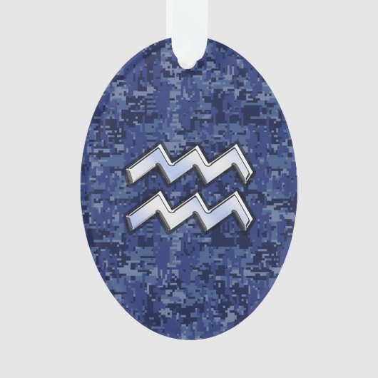 Silver Aquarius Zodiac Sign Navy Blue Digital Camo Ornament (voorkant)