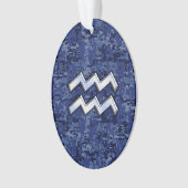 Silver Aquarius Zodiac Sign Navy Blue Digital Camo Ornament (voorkant)