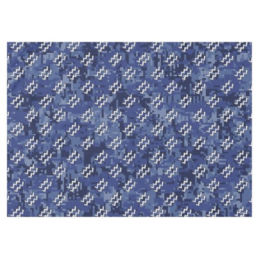Silver Aquarius Zodiac Sign Navy Blue Digital Camo Tafelkleed (Voorkant (Horizontaal))