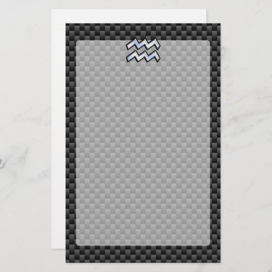 Silver Aquarius Zodiac Symbol Carbon Style Briefpapier (Voorkant / Achterkant)