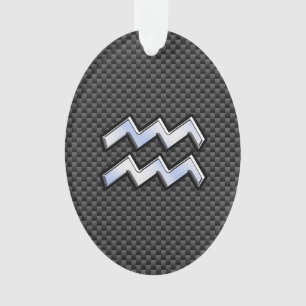 Silver Aquarius Zodiac Symbol Carbon Style Ornament