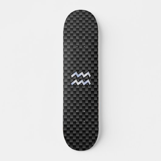 Silver Aquarius Zodiac Symbol Carbon Style Persoonlijk Skateboard (Voorkant)