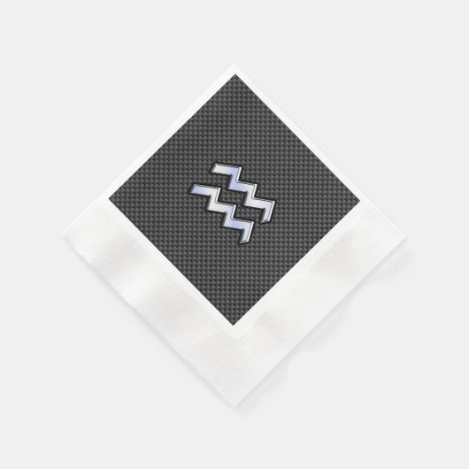 Silver Aquarius Zodiac Symbol Carbon Style Servet (Hoek)