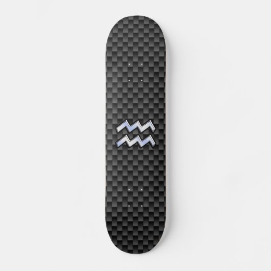Silver Aquarius Zodiac Symbol Carbon Style Skateboard (Voorkant)