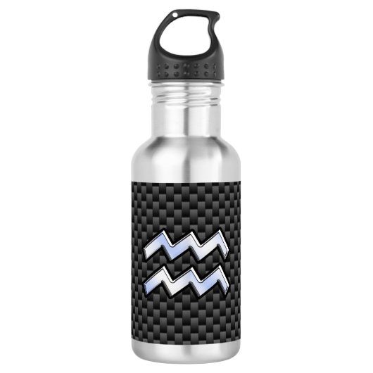 Silver Aquarius Zodiac Symbol Carbon Style Waterfles (Voorkant)