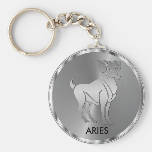 Silver Aries ♈ de Ram - het Teken van de Zodiac Sleutelhanger (Voorkant)