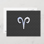 Silver Aries Zodiac Sign Black Carbon Fiber Print Briefkaart (Voorkant / Achterkant)