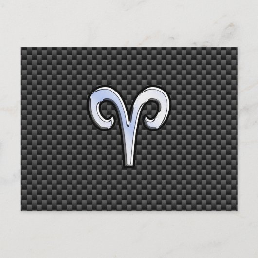Silver Aries Zodiac Sign Black Carbon Fiber Print Briefkaart (Voorkant)