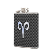 Silver Aries Zodiac Sign Black Carbon Fiber Print Heupfles (Links)
