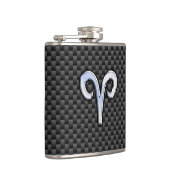 Silver Aries Zodiac Sign Black Carbon Fiber Print Heupfles (Rechts)