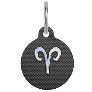Silver Aries Zodiac Sign Black Carbon Fiber Print Huisdierpenning