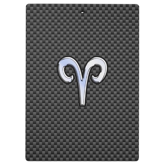 Silver Aries Zodiac Sign Black Carbon Fiber Print Klembord (Achterkant)