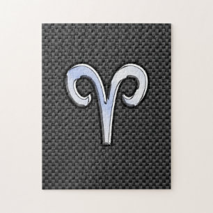 Silver Aries Zodiac Sign Black Carbon Fiber Print Legpuzzel