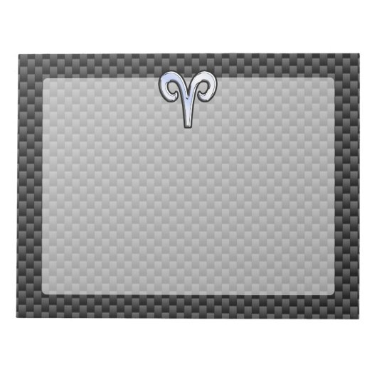 Silver Aries Zodiac Sign Black Carbon Fiber Print Notitieblok (Voorkant)
